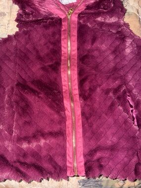 Marc New York Plush Faux-Fur Vest in Deep Magenta with Gold Zipper